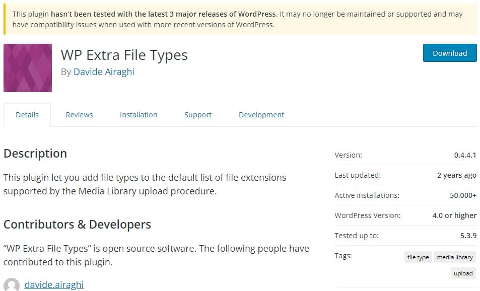插件 WP Extra File Types