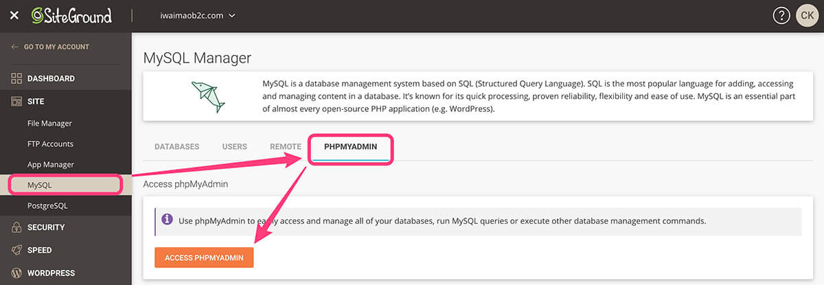 通过PHPMYADMIN进入到Wordpress数据库管理页面